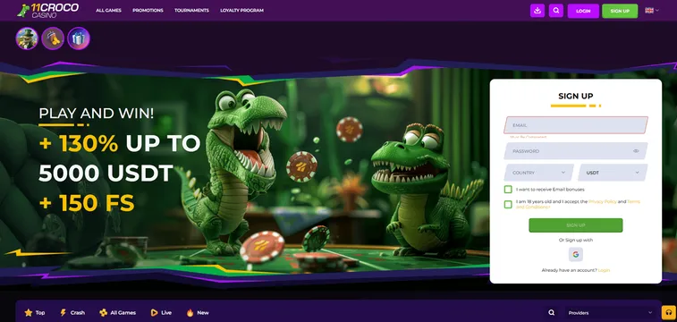 11croco casino main screen
