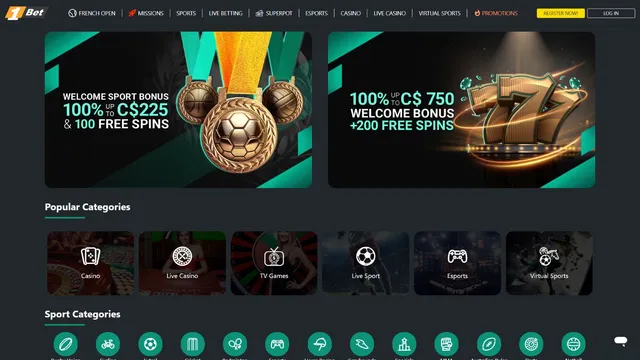 1bet casino website screen