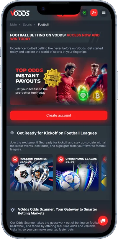 VOdds casino phone screen bet
