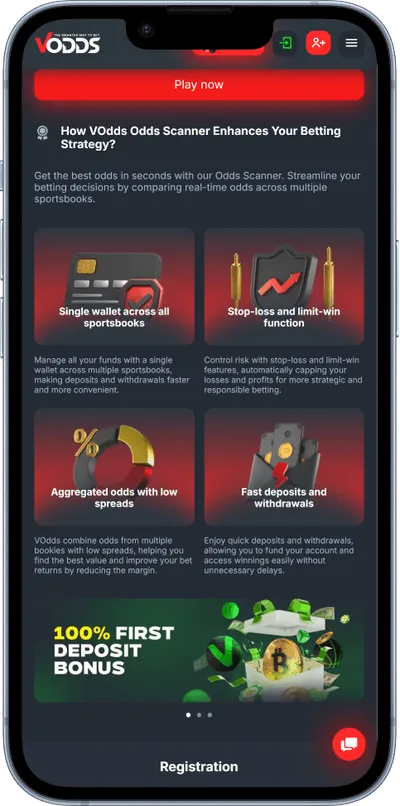 VOdds casino phone screen promo