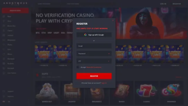 anon casino bet registration