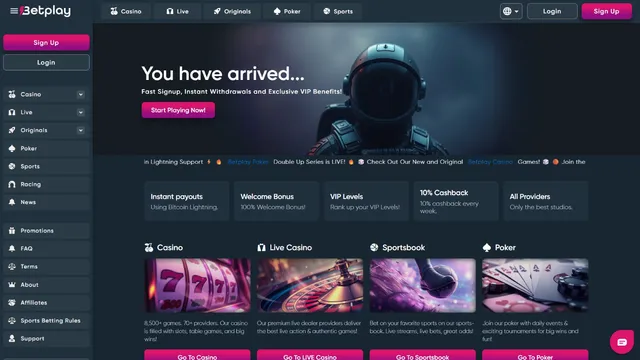 betplay casino website screen