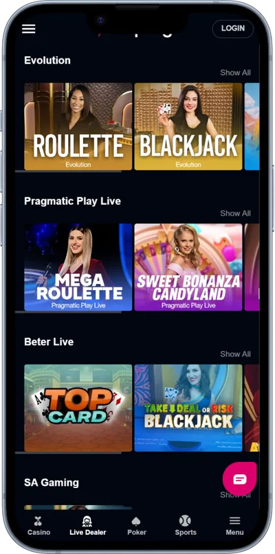 betplay casino phone screen live games