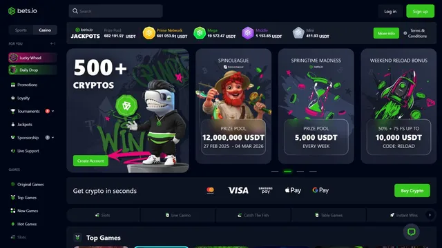 bets.io casino website screen