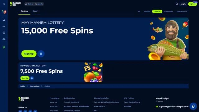 billionairespin casino lotteries