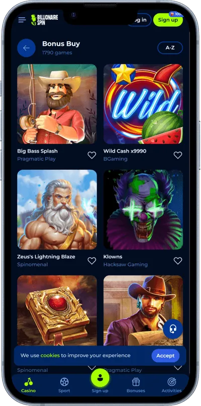 billionairespin casino phone bonus buy games
