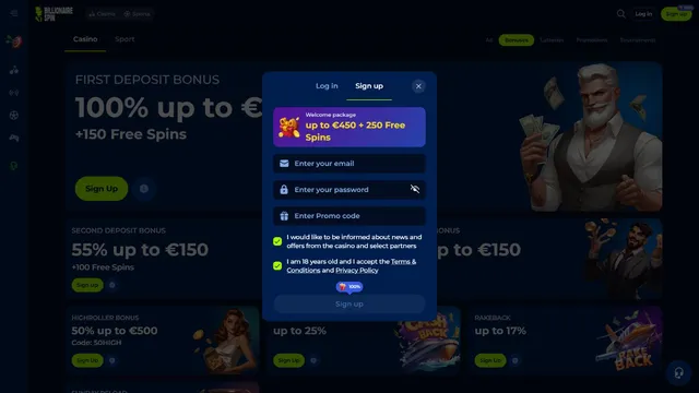 billionairespin casino registration
