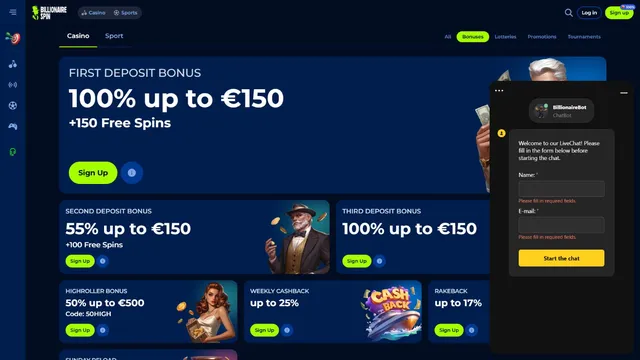 billionairespin casino support