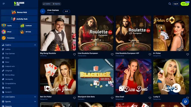 billionairespin v casino live games