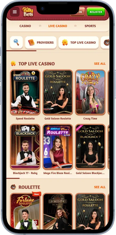 billybets casino phone live games