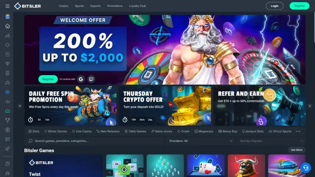 bitsler casino website screen
