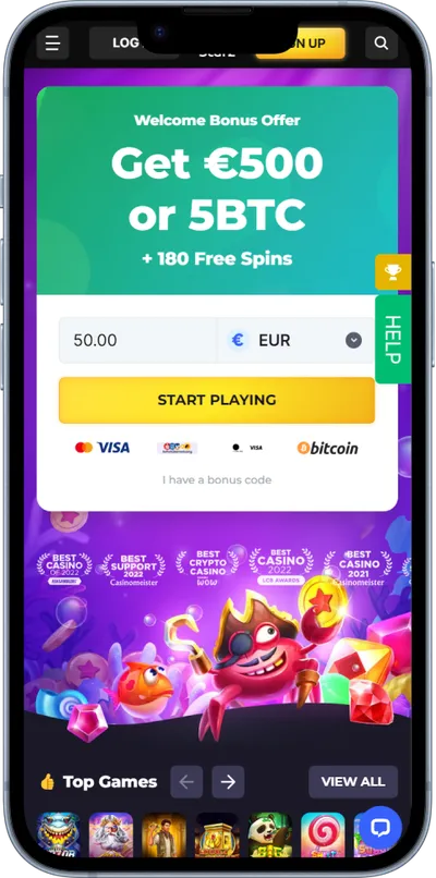 bitstarz casino phone screen welcome