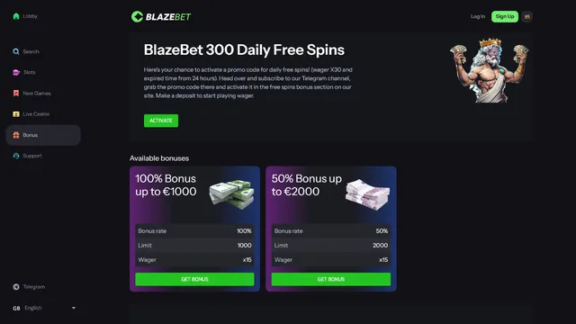 blazebet casino welcome bonus