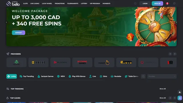 casinobello website screen