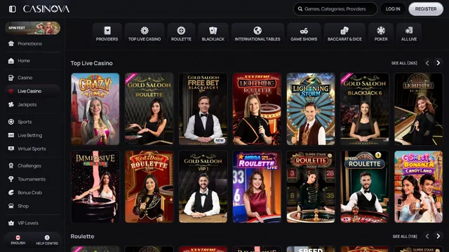 casinova casino live games