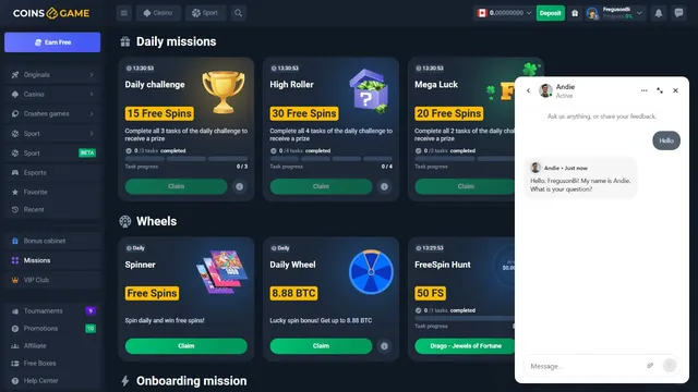coins.game casino support