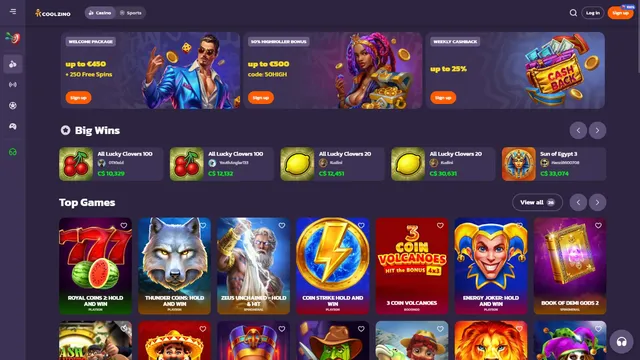 coolzino casino website screen