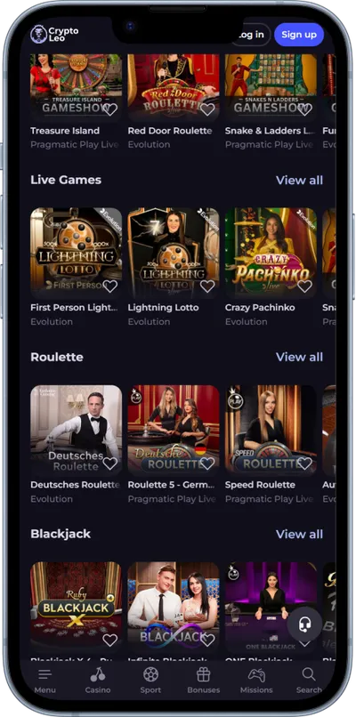 cryptoleo casino phone live games