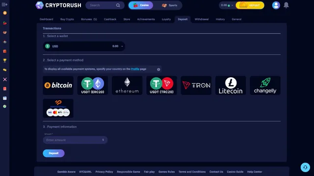 cryptorush casino deposit