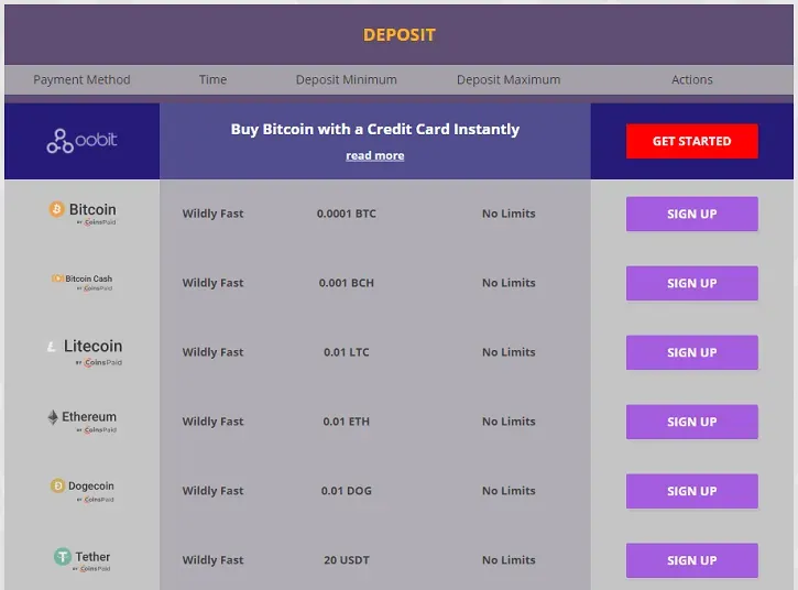 cryptowild casino deposits