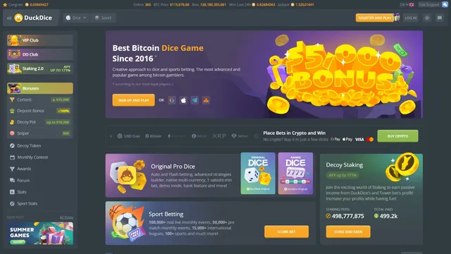 duckdice casino website screen