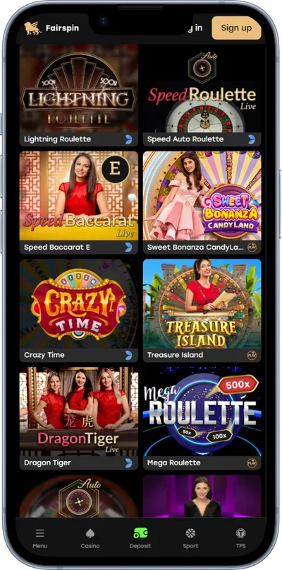 fairspin casino phone screen games