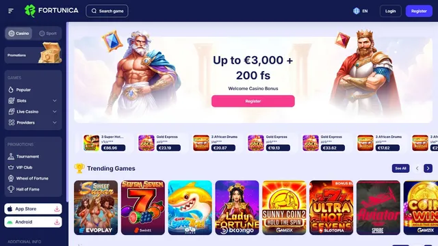 fortunica casino website screen