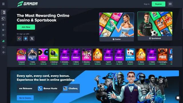 gamba casino website screen