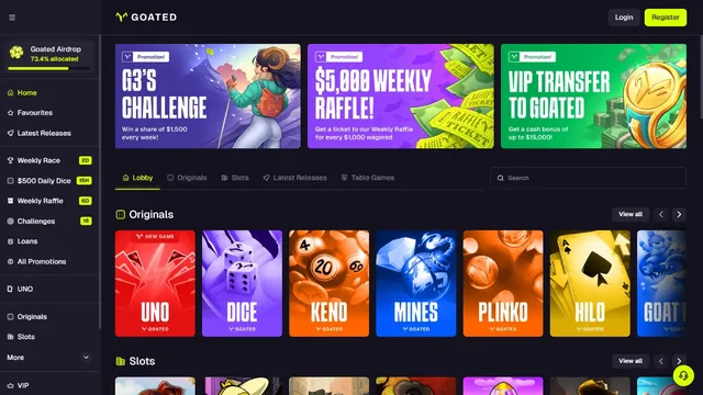 goated casino website screen