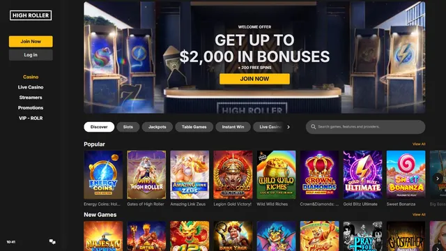 highroller casino website screen