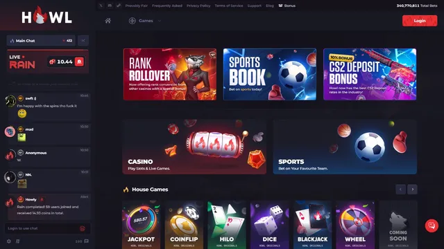 howl casino website screen