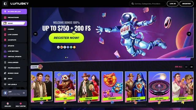 lunubet casino website screen