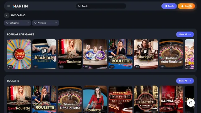 martin casino live games