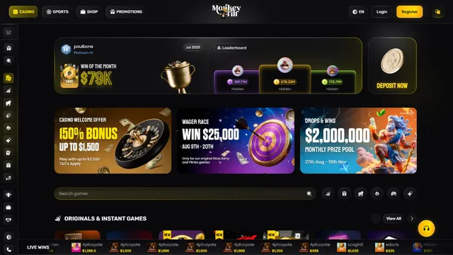 monkeytilt casino website screen