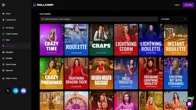 rollchain casino live games