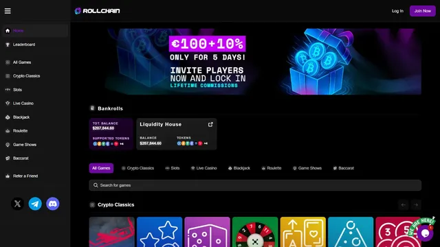 rollchain casino website screen