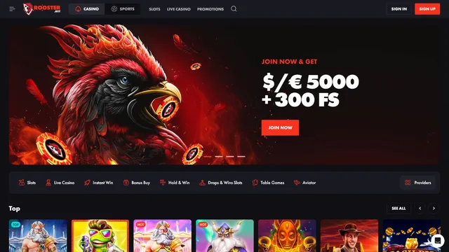 rooster.bet casino website screen