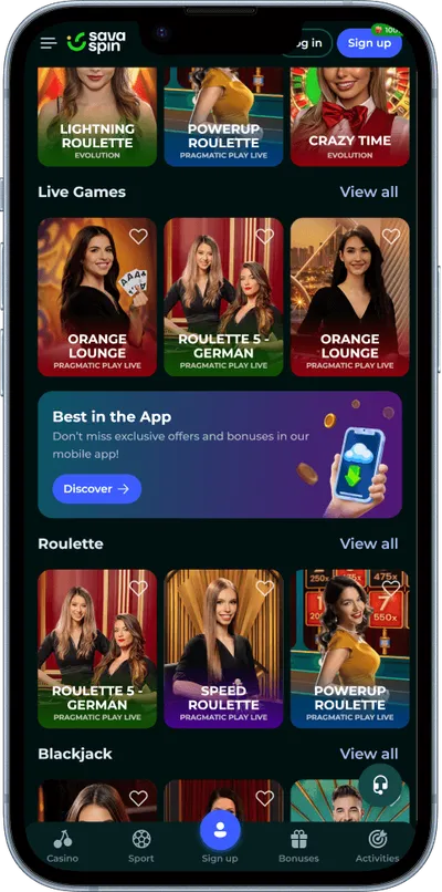 savaspin casino mobile live games