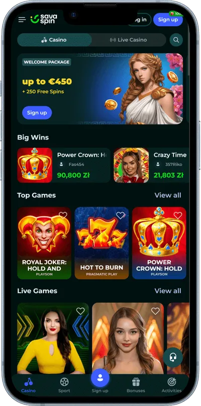 savaspin casino mobile main