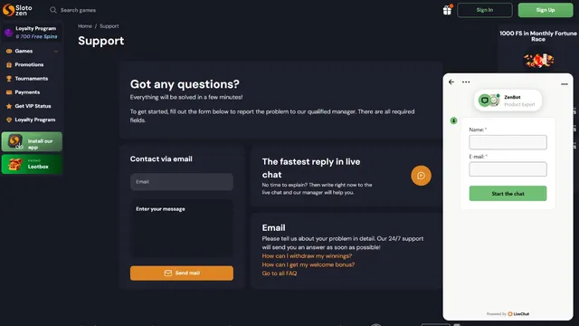 slotozen casino support