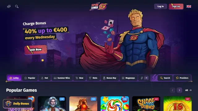 spinlander casino website screen