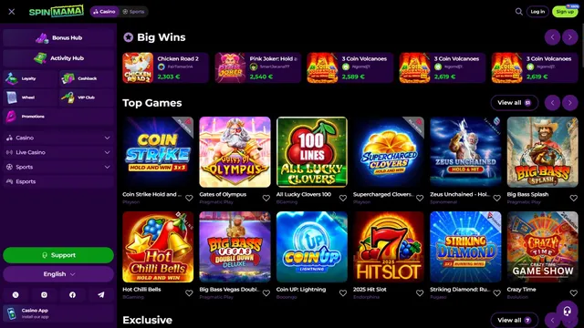 spinmama casino website screen