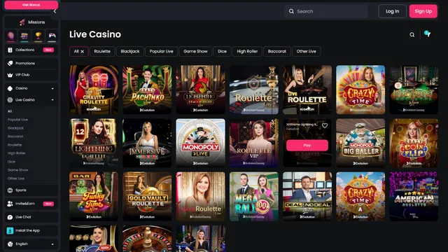 tiptop casino live games