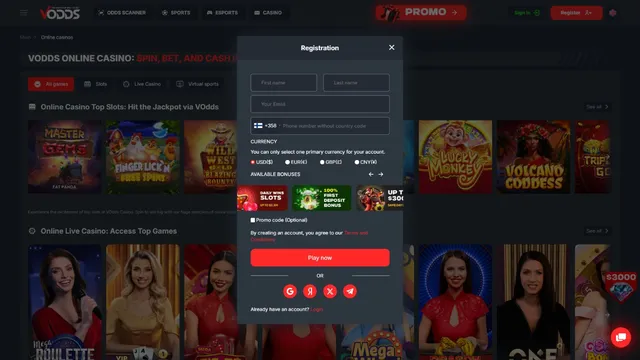 vodds casino registration