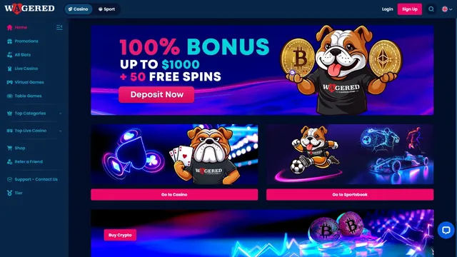 wagered casino website screen