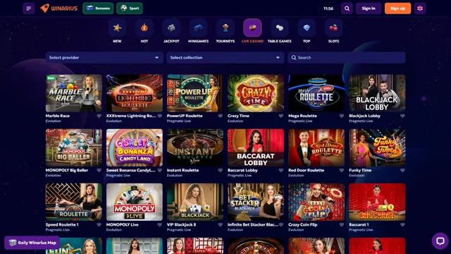 winarius casino live games
