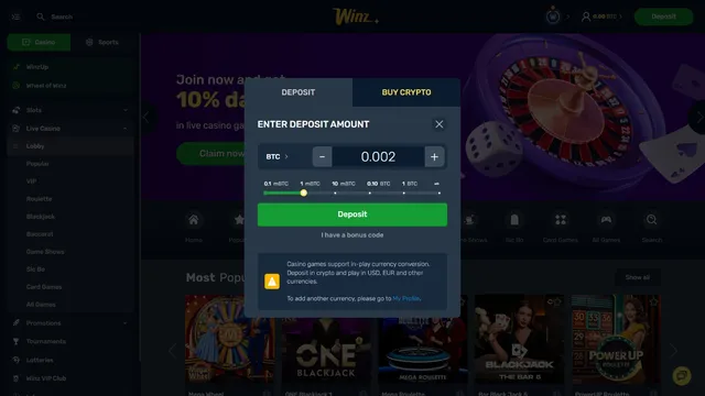 winz casino deposit