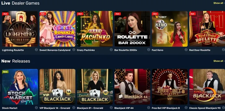 winz casino live games