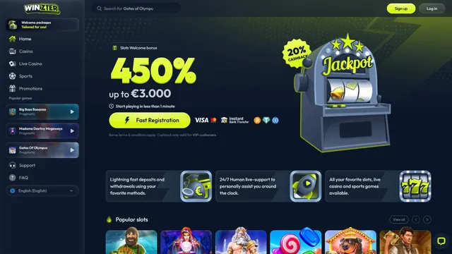 winzter casino website screen
