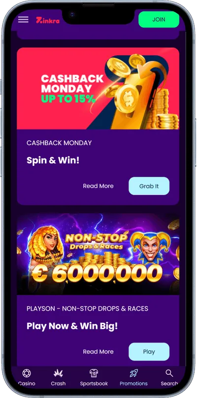 zinkra casino phone promotions
